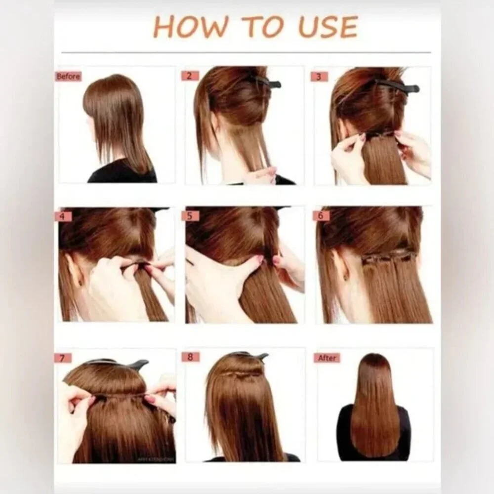 Human Hair Blend Clip-In Extensions | Long Straight Silky Hair | Dark Brown #3